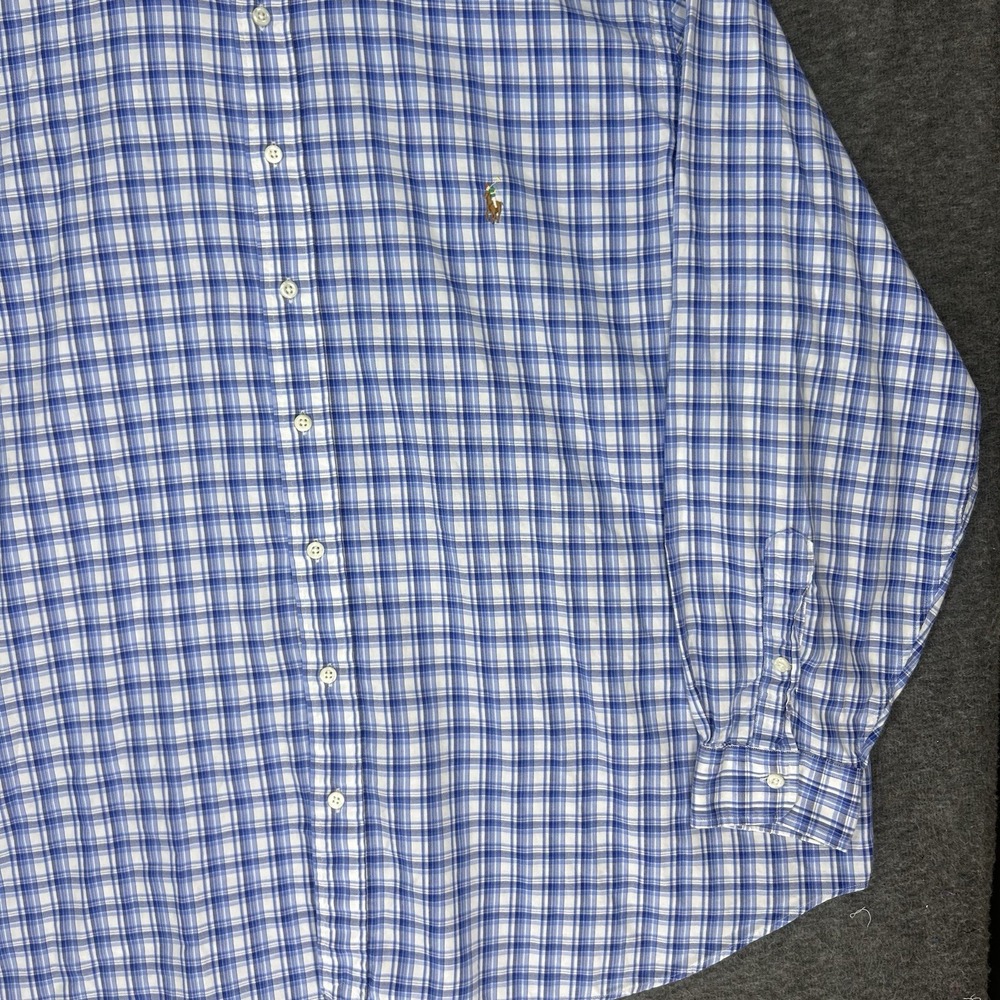Polo Ralph Lauren Shirt Mens 3XB white blue plaid Oxford preppy long sleeve - Picture 5 of 11